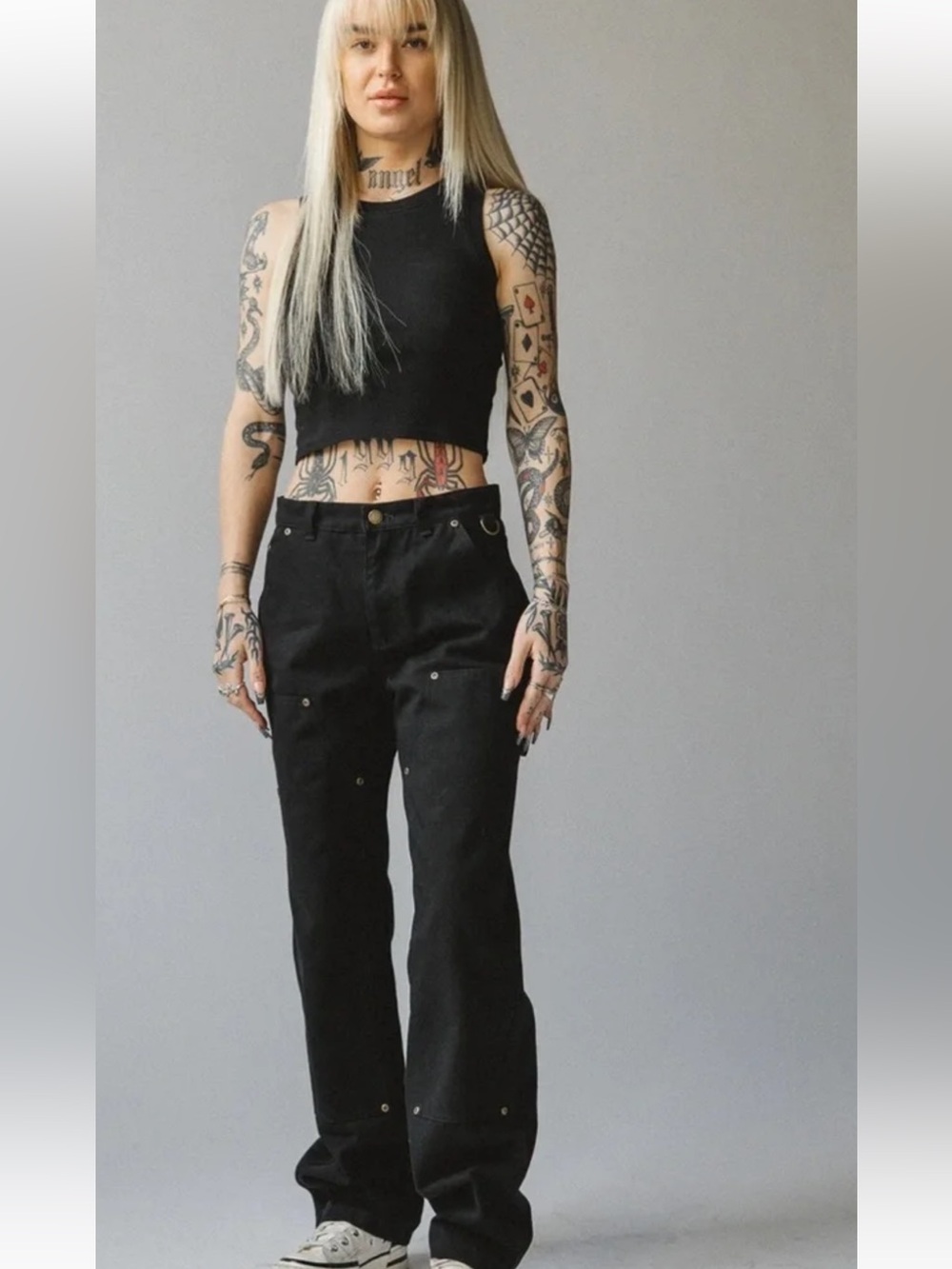 Hell Babes Grave Digger Cargo Carpenter Pants Grunge Goth Black Pants Size 4